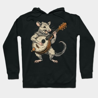 Funny Possum Opossum playing the banjo Weird Trash Kitty Guitar Possum Love Animal Hoodie